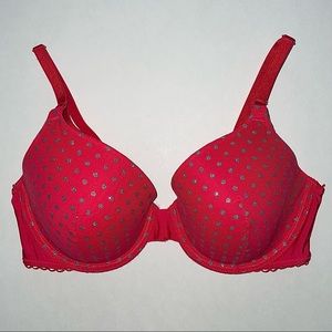 Victoria’s Secret perfect coverage red silver glitter sparkle polka dots bra 34C